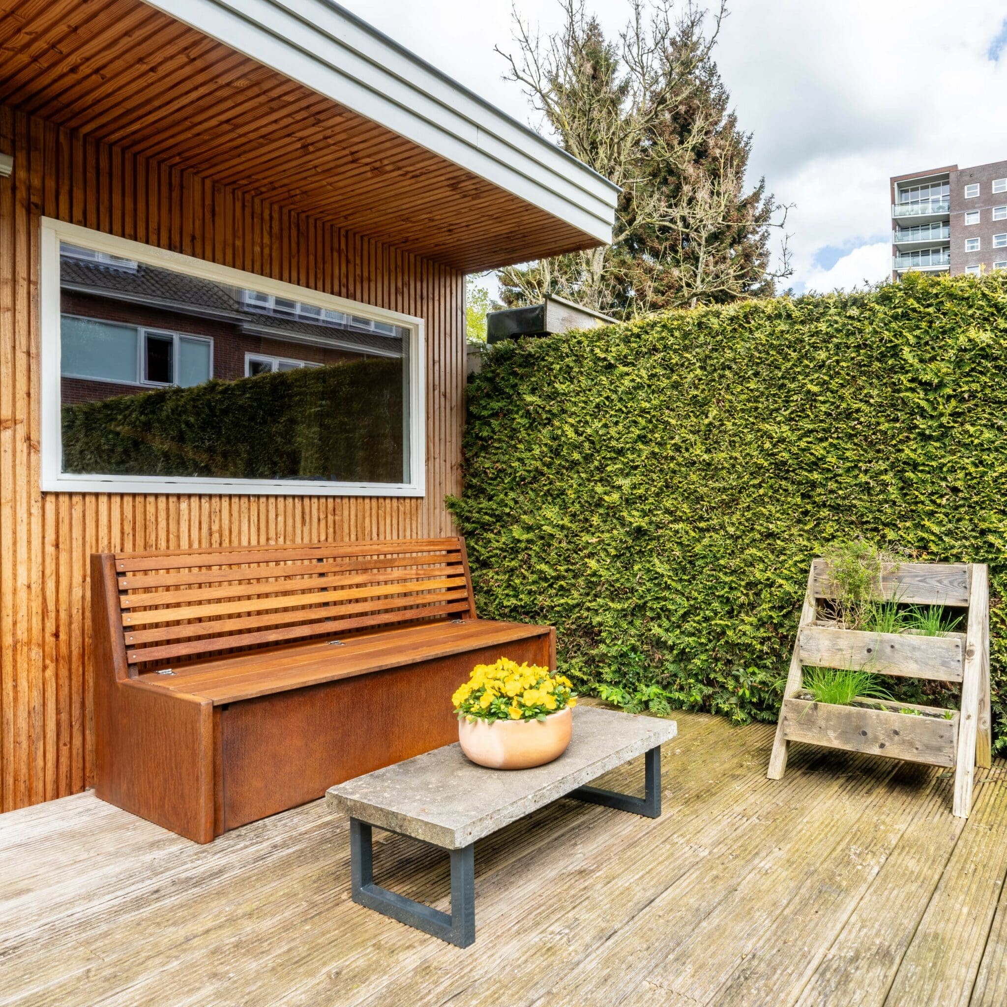 Tuinbank met rugleuning en opbergruimte - Cortenstaal - Afbeelding 9