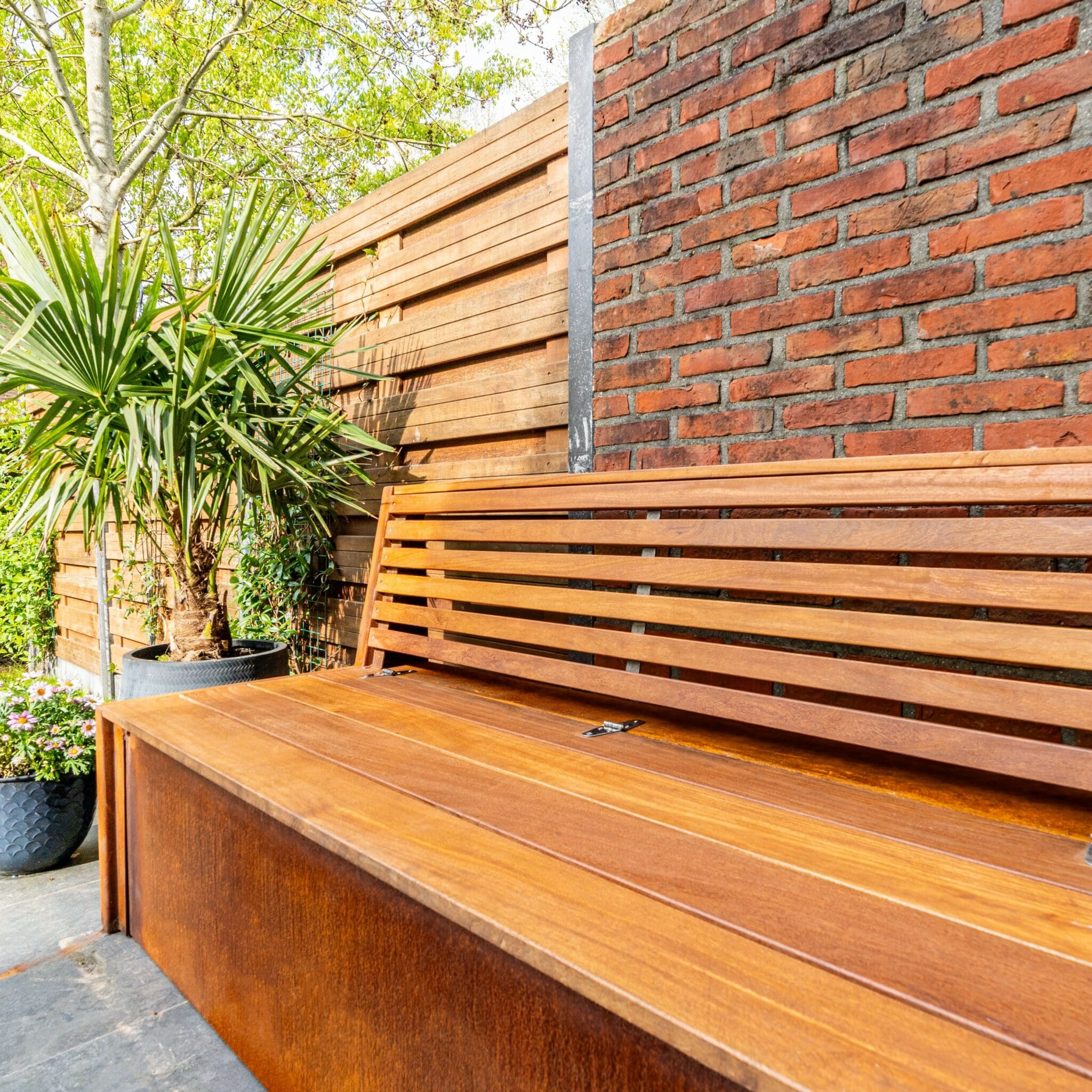 Tuinbank met rugleuning en opbergruimte - Cortenstaal - Afbeelding 13