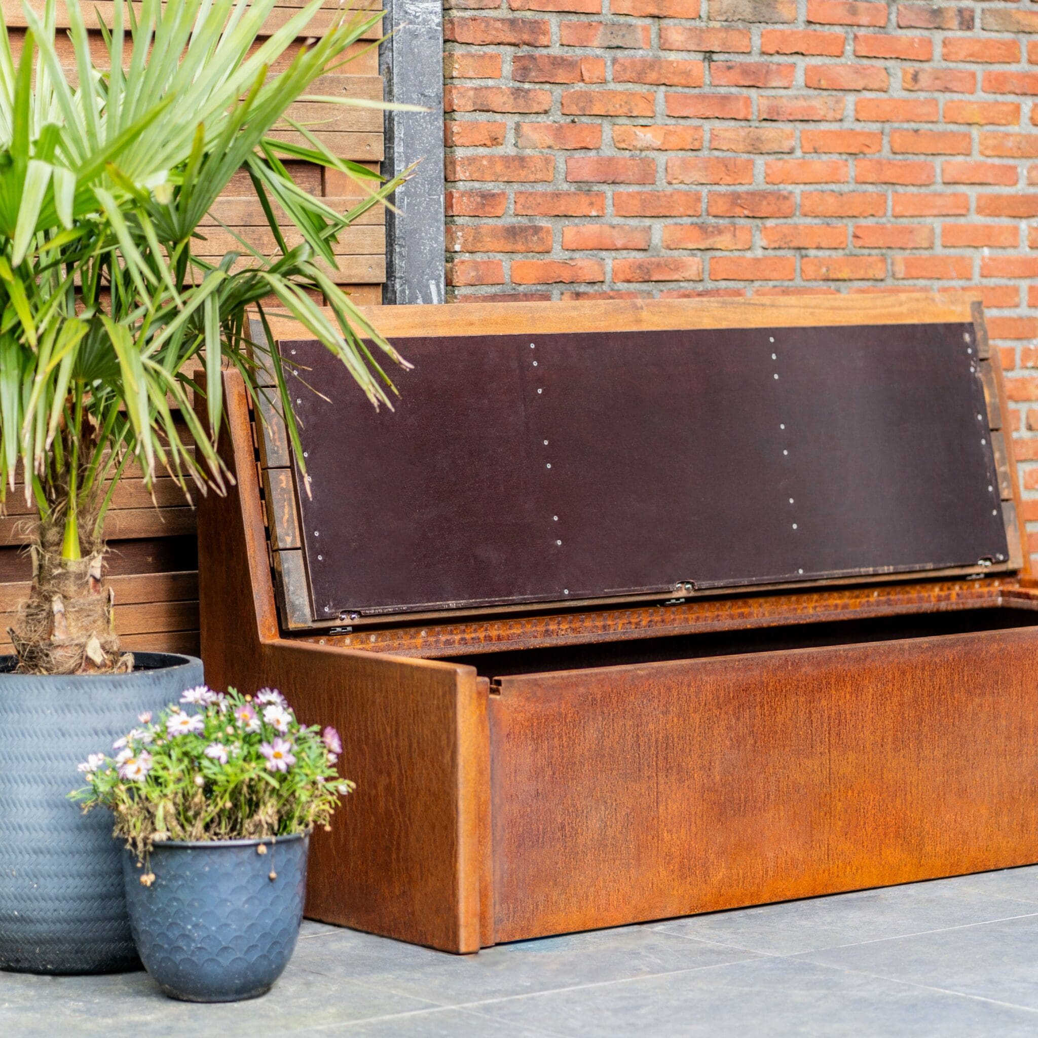 Tuinbank met rugleuning en opbergruimte - Cortenstaal - Afbeelding 34